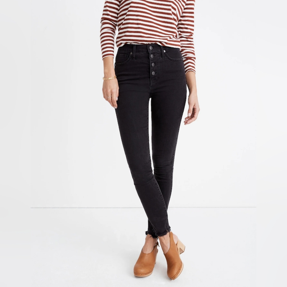 Madewell Black 10" High-Rise Fringe Skinny Jeans
